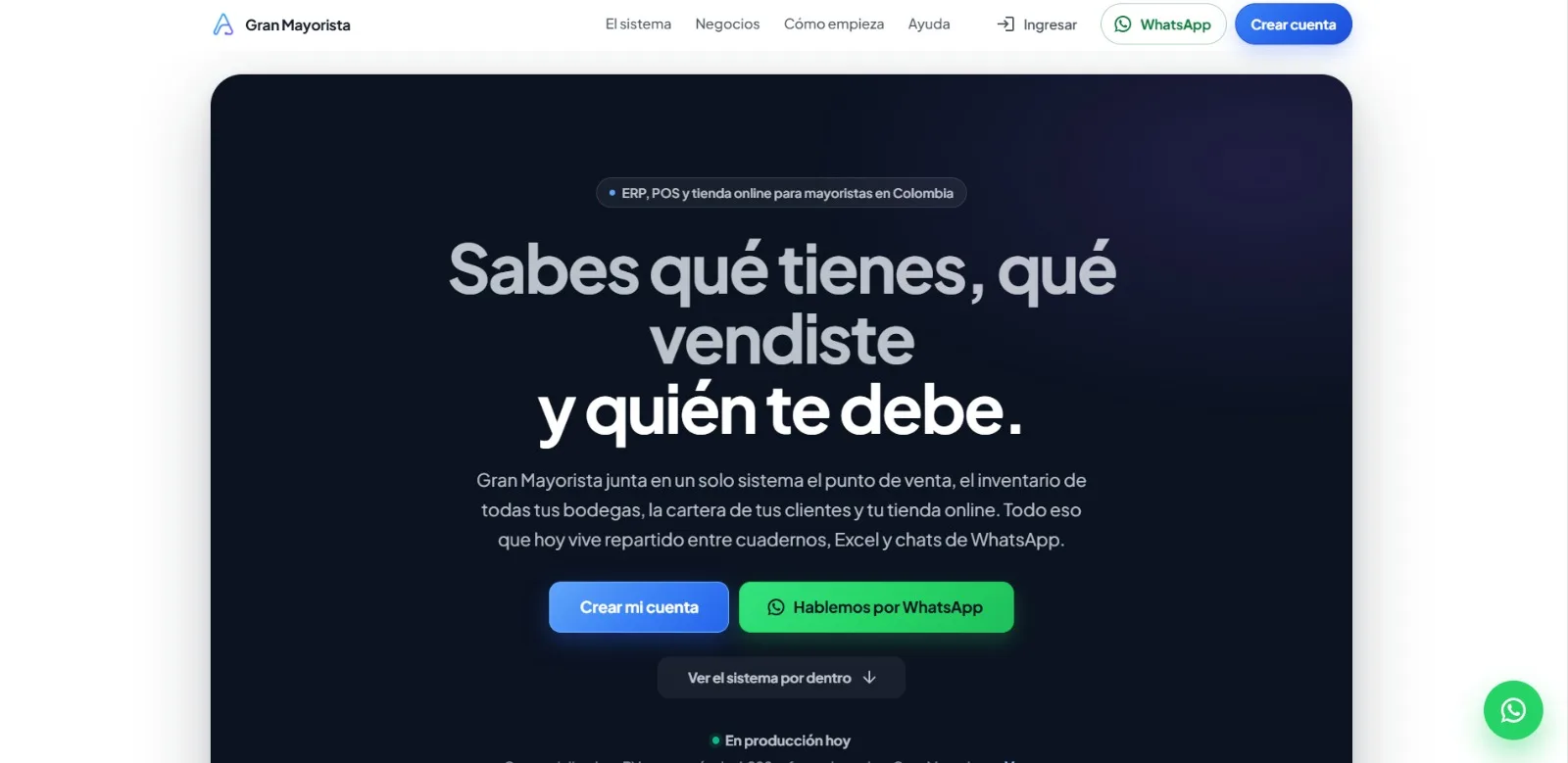Portada de Gran Mayorista: titular «Sabes qué tienes, qué vendiste y quién te debe», con el distintivo «En producción hoy».